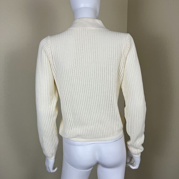 Rag & Bone Women Size M Ivory Vivi Pointelle Knit Polo Sweater Top Minimalist - Picture 4 of 15